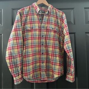 Abercrombie & Fitch Shirt Men's L Red Plaid Flannel  Long Sleeve Button Up(b5